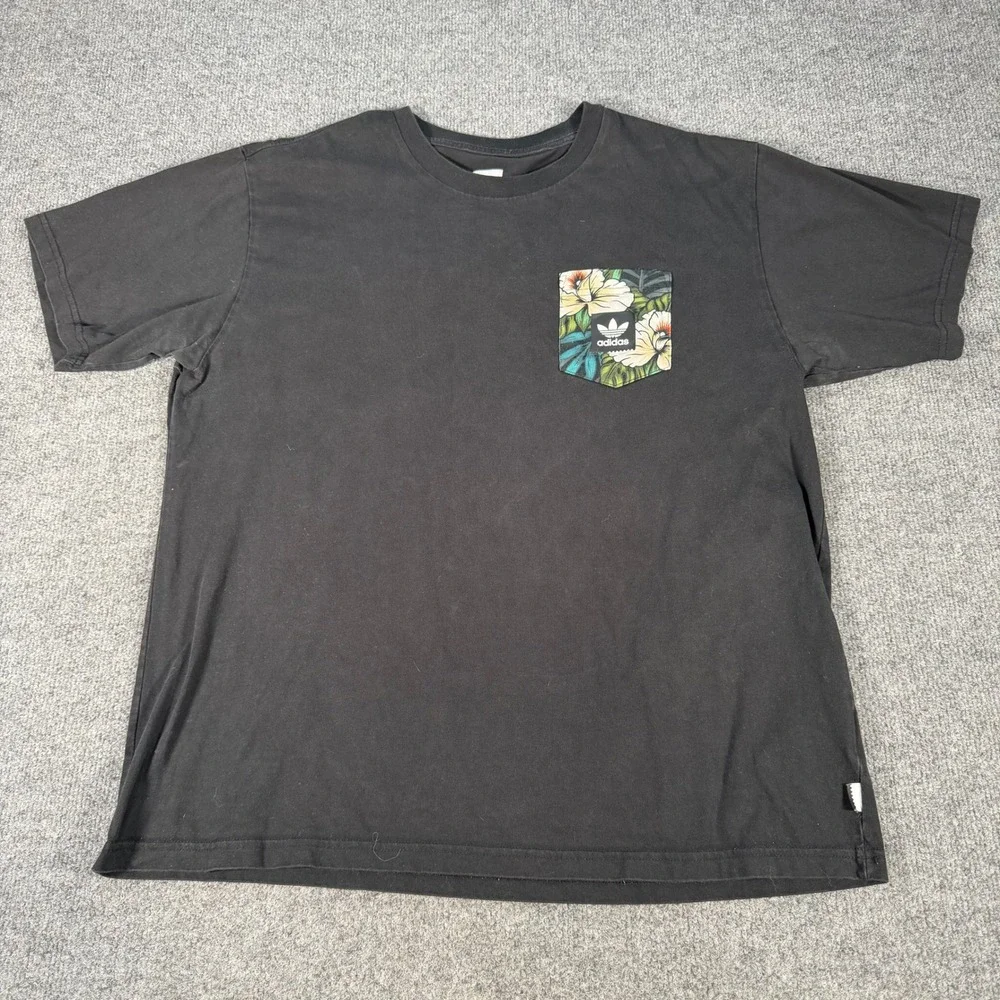 Adidas Skateboarding Men XL Black Floral Pocket T-Shirt Trefoil EC7369 #4409